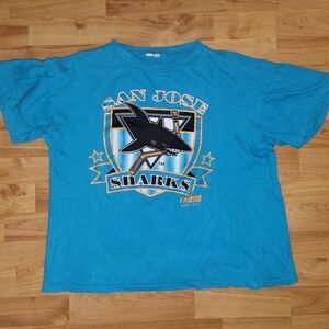 Vintage San Jose Sharks Teal Graphic Tee, 1993 Locker Line, Medium Boxy